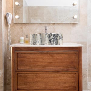 Bathroom Vanity with Drawers Solid Wood Bathroom Vanity Freestanding Wood Vanity  Push to Open Drawer Custom Order Wood Vanity Wood Cabinet