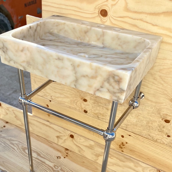 Calacatta Sugar Marble Sink Wall Mount Marble Sink Marble Bathroom Sink Powder Room Sink Custom Vanity Top Marble Sink