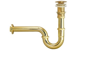 Gold Drain Set with Pop up Drain Cover Sink Drain plumbing Bathroom Sink P TRAP Sink Drain Siphon Gold P trap Set Drain Trap Set