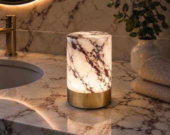 Personalized Marble Touch Lamp: Rechargeable Alabaster Stone LED Light