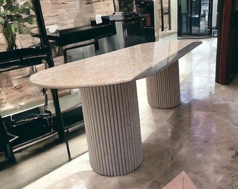Travertine Dining Table Round Travertine Table with Fluted Legs Oval Dining Table Marble Dining Table
