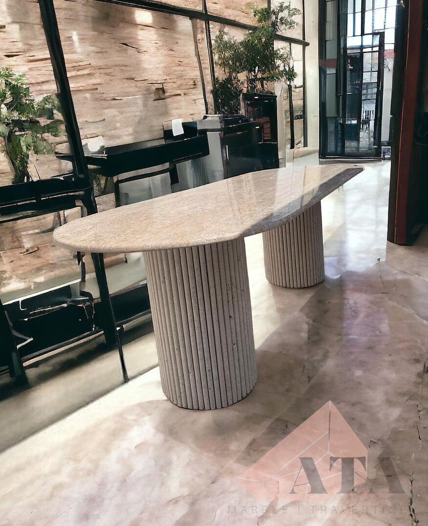 Travertine Dining Table Round Travertine Table with Fluted Legs Oval Dining Table Marble Dining Table