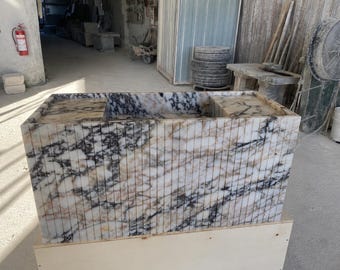 Calacatta Viola Fluted Marble Sink: Integrated Wall Mount Vanity Top