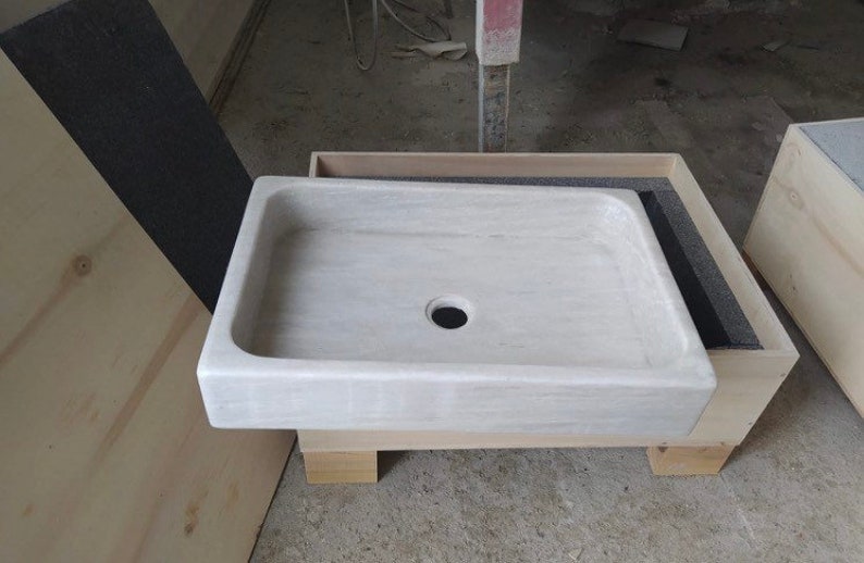 White Gray Marble Sink Wall Mount Marble Sink Marble Bathroom Etsy