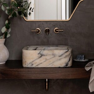 Calacatta Viola Marble Sink: Hand Carved Wall Mount Vanity