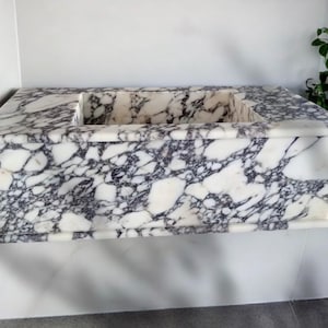 Calacatta Viola Marble Bathroom Sink | Wall Mount Vessel Sink | Custom Marble Vanity Top | Powder Room Sink | Integrated Marble Sink
