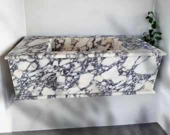 Custom Marble Sink Calacatta Viola Marble Sink: Integrated Wall Mount Vanity Top