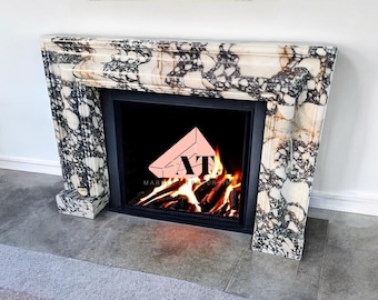 Hand Carved Calacatta Viola Marble Fireplace Mantel - Custom Order