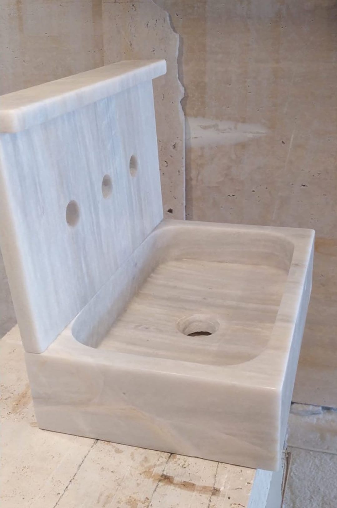 White Gray Marble Sink Tiny Wall Mount Marble Sink Marble Bathroom Sink ...