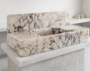 Calacatta Viola Marble Sink: Handmade Wall Mount Vanity