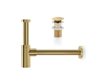 Gold Drain Set with Pop up Drain Cover Sink Drain plumbing Bathroom Sink P TRAP Sink Drain Siphon Gold P trap Set Drain Trap Set