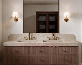 Luxury Stone Vessel | Handcrafted Double Travertine Basin for Vanity
