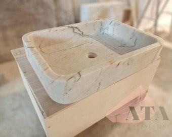 White Carrara Marble Sink Wall Mount Marble Sink Marble Bathroom Sink Powder Room Sink Custom Vanity Top Marble Sink