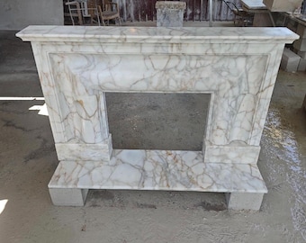 Hand Carved Calacatta Sugar Marble Fireplace Mantel - Custom Made Bespoke Order