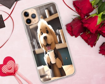 Dog Drinking Coffee iPhone Case, Protective Cover