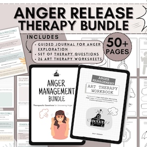 Therapie-Printables gegen Wut, Kunsttherapie-Arbeitsblätter, CBT-Therapy-Fragen, geführte Journalaufführungen, Ressourcen für psychische Gesundheit