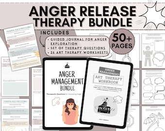 Anger Release Therapy Bundle, Art Therapy Worksheets (PDF Pattern)