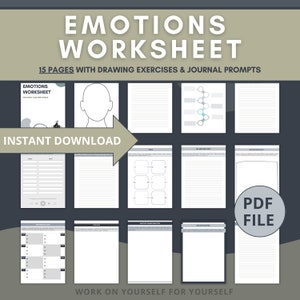 Printable Emotions Worksheets, Mental Health Journal,  Self Help Tool, CBT Therapy Resource, Mental Health Tracker
