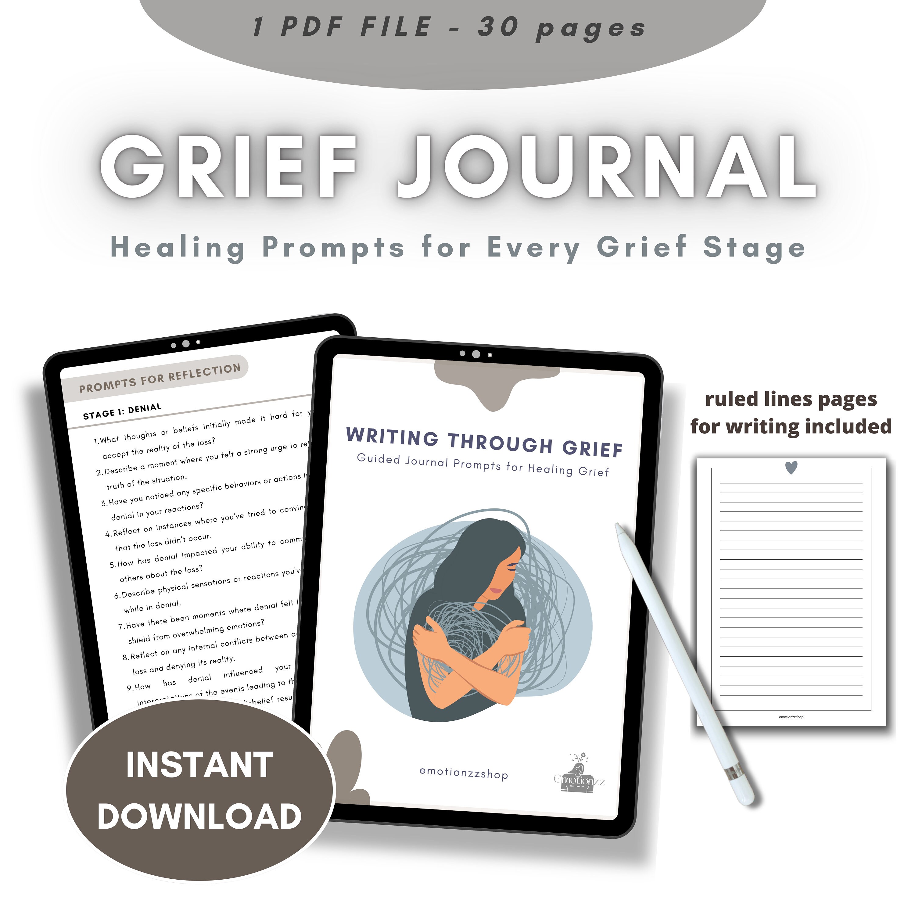 Grief and Loss Journaling Bundle, Therapist Resource, Healing Prompts