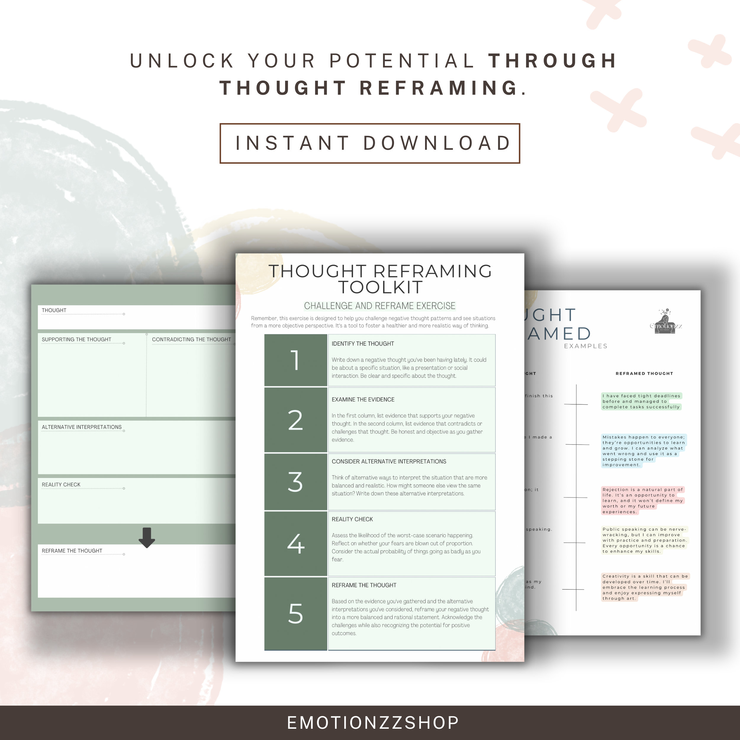 Thought Reframed Worksheet Therapy Resource Mental Health Tool ...