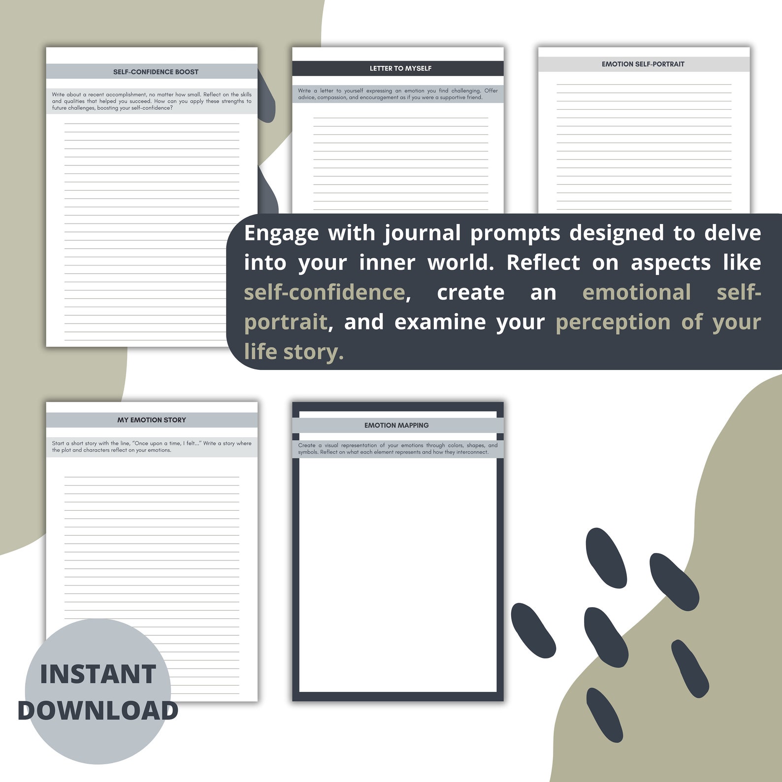 Printable Emotions Worksheets, Mental Health Journal, Self Help Tool ...