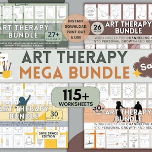 Art Therapy Bundle, Printable CBT Counseling Tools, Mental Health Activities, Group Therapy, Mental Wellness, Self Esteem, Therapy Printable