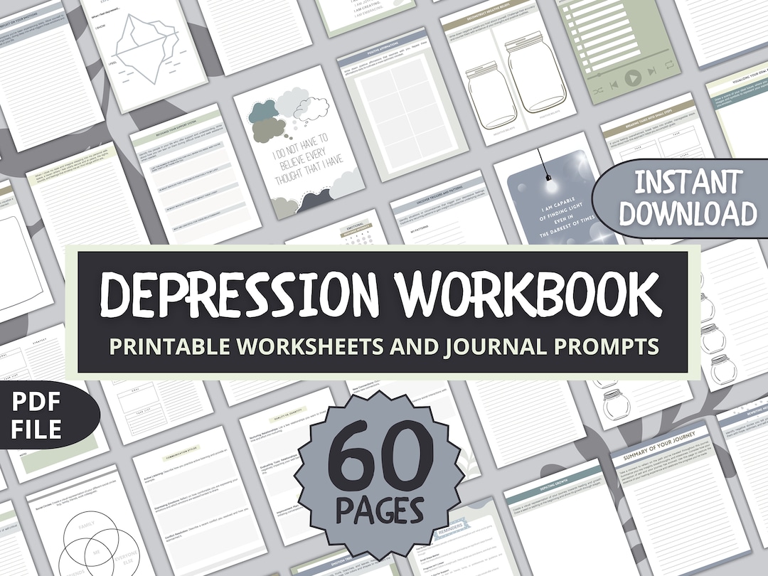 Art Therapy Printable Worksheets for Depression, Mental Health Workbook ...