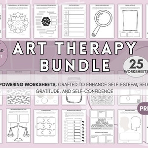 Printable Art Therapy Bundle, Emotional Regulation Worksheets, CBT Tool for Kids and Teens, Self Esteem Workbook, Therapy Printables