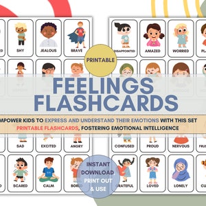 Cartes-éclair imprimables sur les émotions pour les enfants, tableau des sentiments, outils de thérapie, activités pour l'école à la maison, ressource sur la santé mentale, documents à imprimer pour la thérapie