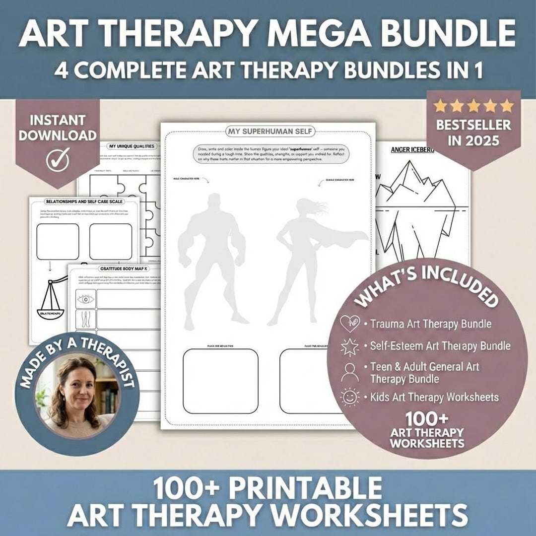 Art Therapy Worksheets Mega Bundle, CBT, Trauma, Anxiety (PDF Pack) - Etsy