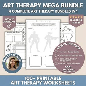 Art Therapy Worksheets Mega Bundle, CBT, Trauma, Anxiety (PDF Pack)