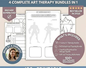 Pacote Completo de Atividades de Arteterapia, Terapia Cognitivo-Comportamental (TCC), Trauma, Ansiedade (Pacote em PDF)