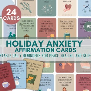 Cartes imprimables pour le soulagement de l'anxiété pendant les fêtes, soutien émotionnel, cartes mémoire d'affirmation d'autothérapie, affirmations positives, TCC pour le soulagement du stress