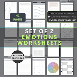 Emotions Worksheets Bundle, Wheel of Emotions Print, Anxiety Relief Tool DBT Self Therapy Journal, Emotional Regulation