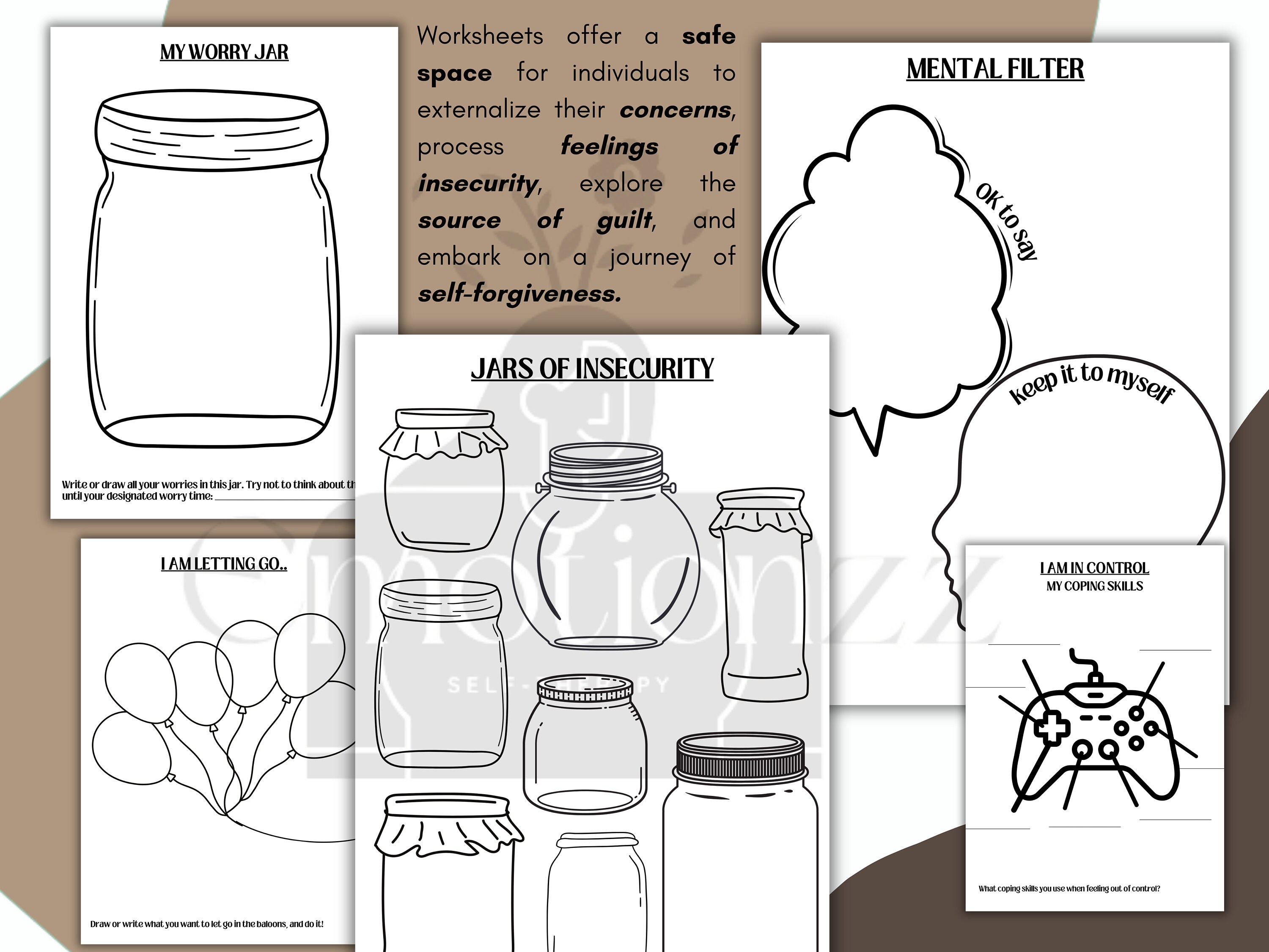 Art Therapy Worksheets Bundle, CBT, Self Esteem (PDF Pattern) - Etsy