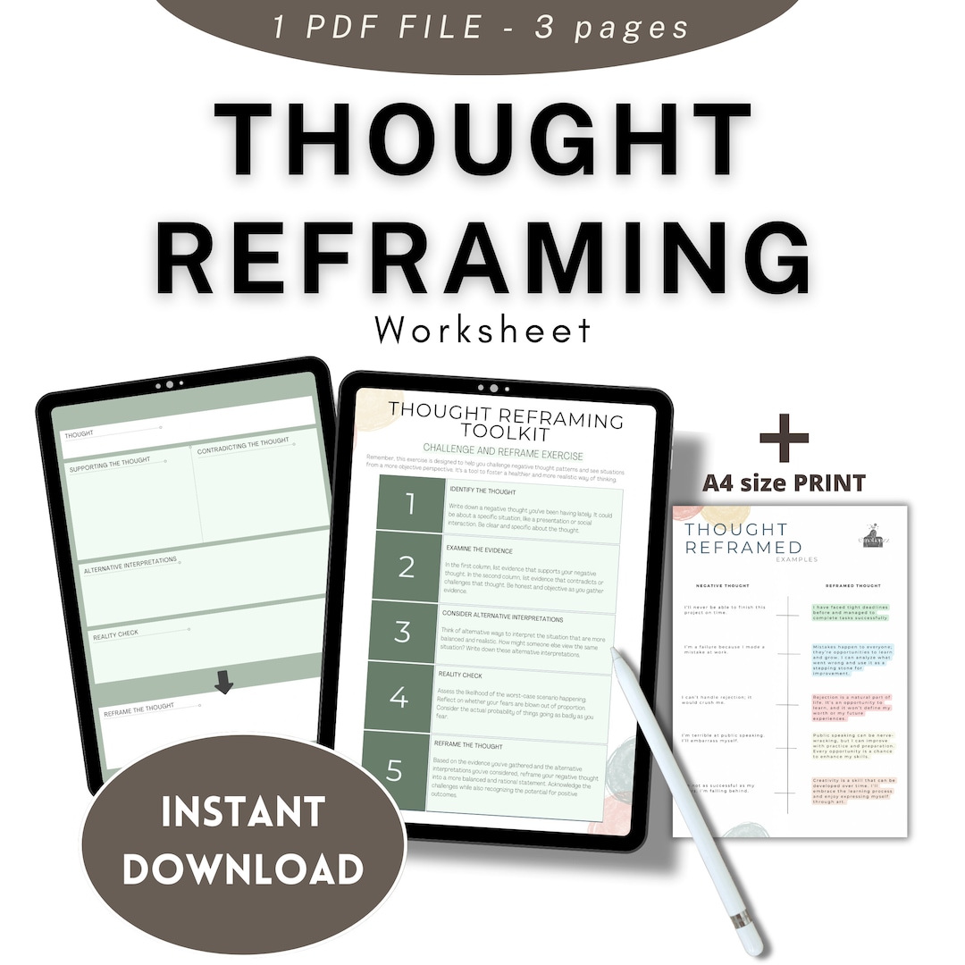 Thought Reframed Worksheet Therapy Resource Mental Health Tool ...