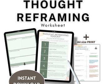 Thought Reframed Worksheet Therapy Resource Mental Health Tool Challenge Negative Beliefs