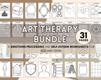 Art Therapy Worksheets Bundle, CBT, Self Esteem (PDF Pattern)