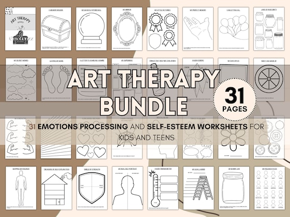 Art Therapy Worksheets Bundle, CBT, Self Esteem (PDF Pattern)