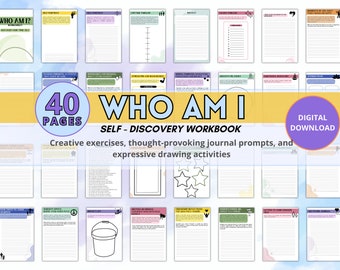 Mental Health Journal, Guided Self Discovery Workbook, Who Am I, Prompts for Self Reflection, School Psychologist Tool CBT Therapy