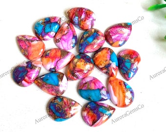 10x14mm Mohave Kupfer Türkis Birne Cabochon Lot, Pink Oyster Kupfer Türkis Cabochon Lot, KALIBRIERTE Birne Orange Dahlie