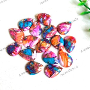 10x14mm Mohave Copper Turquoise Pear Cabochon Lot, Pink Oyster Copper Turquoise Cabochon Lot, CALIBRATED Pear Orange Dahlia