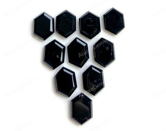 Black Onyx Hexagon Shape Gemstone, 10x14mm Step Cut Gemstone 10pcs Pack, Natural Black Onyx Healing Crystal For Jewelry Making DIY