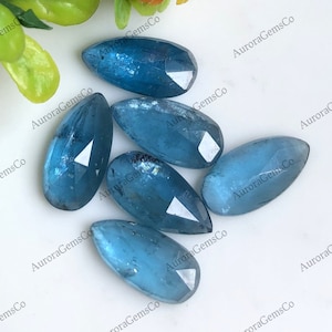 Neon Kyanite Rose Cut Gemstone 6x12mm Flat Back - Paraiba Color Faceted Kyanite Pear Shape Gemstone Lot For Jewelry Making