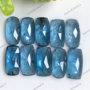 Neon Kyanite Rose Cut Gemstone 5x10mm Flat Back - Paraiba Color Faceted Kyanite Rectangle Shape Gemstone  Lot For Jewelry Making