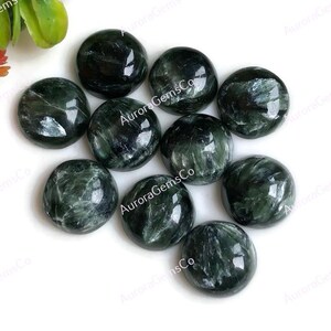 Seraphinite Cabochons 12mm Round Shape Gemstone, Calibrated Seraphinite Flat Back 10Pcs Lot For Jewelry Making, Healing Gemstone