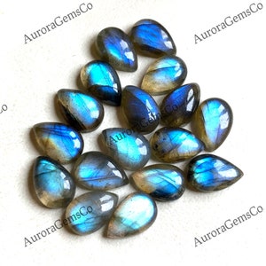 Lote de cabochões de pera labradorita - pedras preciosas de 8x12 mm para fazer joias - flash Spectrolite, padrões exclusivos - conjunto de pedras preciosas por atacado