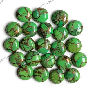 Green Mojave Copper Turquoise 10mm Round Cabochon, Mohave Copper Turquoise Loose Gemstone Lot For Earring Pendant And Jewelry Making