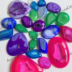 Cabochão Druzy Multicolorido, Druzy Atacado, Misture Formas e Tamanhos, Melhor Druzy Multicolorido para fazer joias e artesanato, Faça Você Mesmo, Druzy TINGIDO