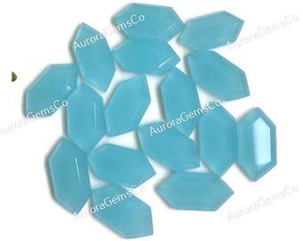 Aqua Chalcedony Hexagon Shape Gemstone, Premium Quality 10x20mm Step Cut 10 Pcs Loose Gemstone For Jewelry Mkaing, Chalcedony Necklace